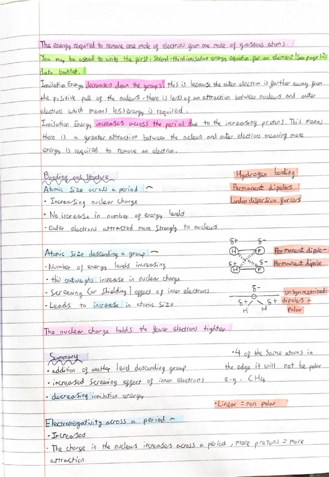 # Periodicity Treds in the periodic table
Across Increasing nuclear charge
Down Screening essect (more energy levels)
Decreasing Covalent
