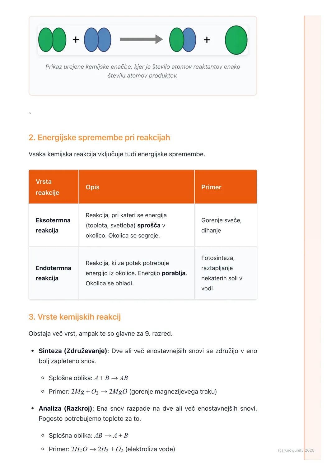 # Kemijske reakcije
Kaj so kemijske reakcije
Kemijska reakcija je proces, pri katerem se snovi spreminjajo in nastanejo nove
snovi z druga