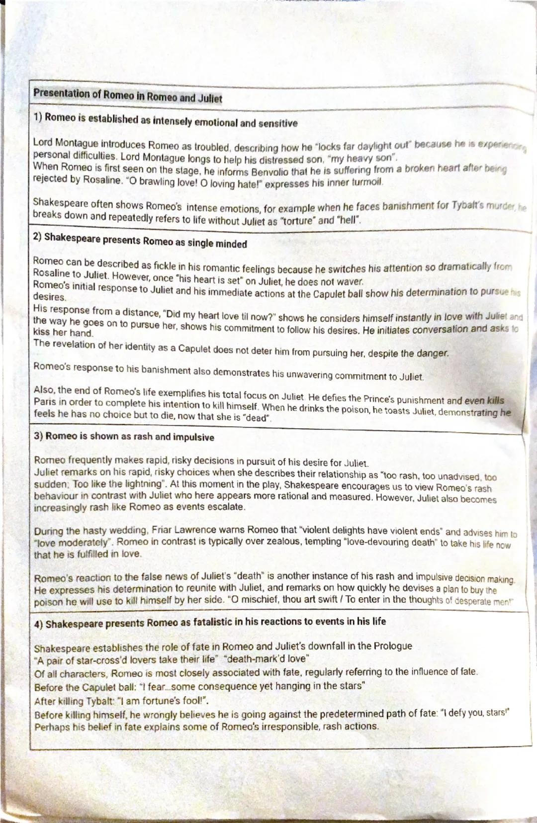 # Presentation of Romeo in Romeo and Juliet
1) Romeo is established as intensely emotional and sensitive
Lord Montague introduces Romeo as