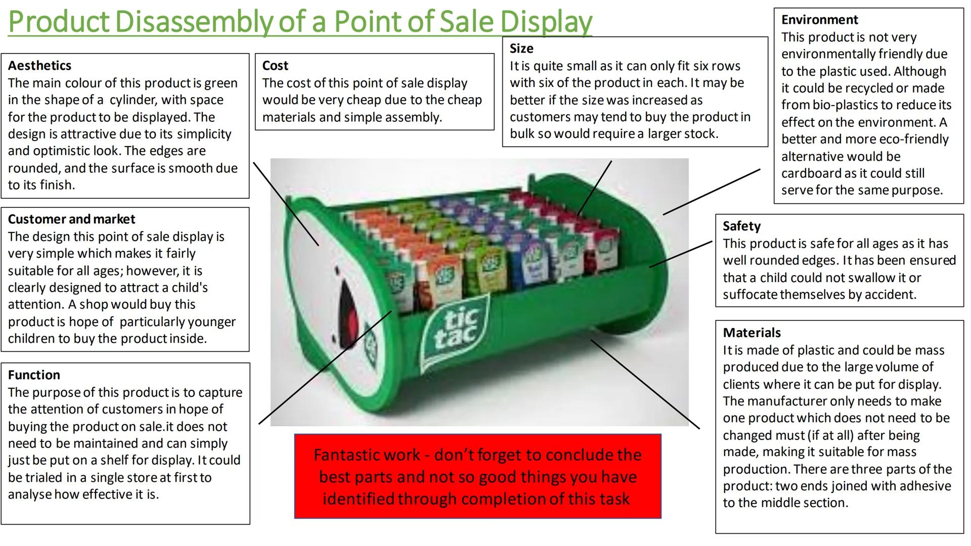 Identify, investigate and
outline design possibilities
CONTEXT: A high-profile activity or occasion - Aesthetic Design
- Suitable for all