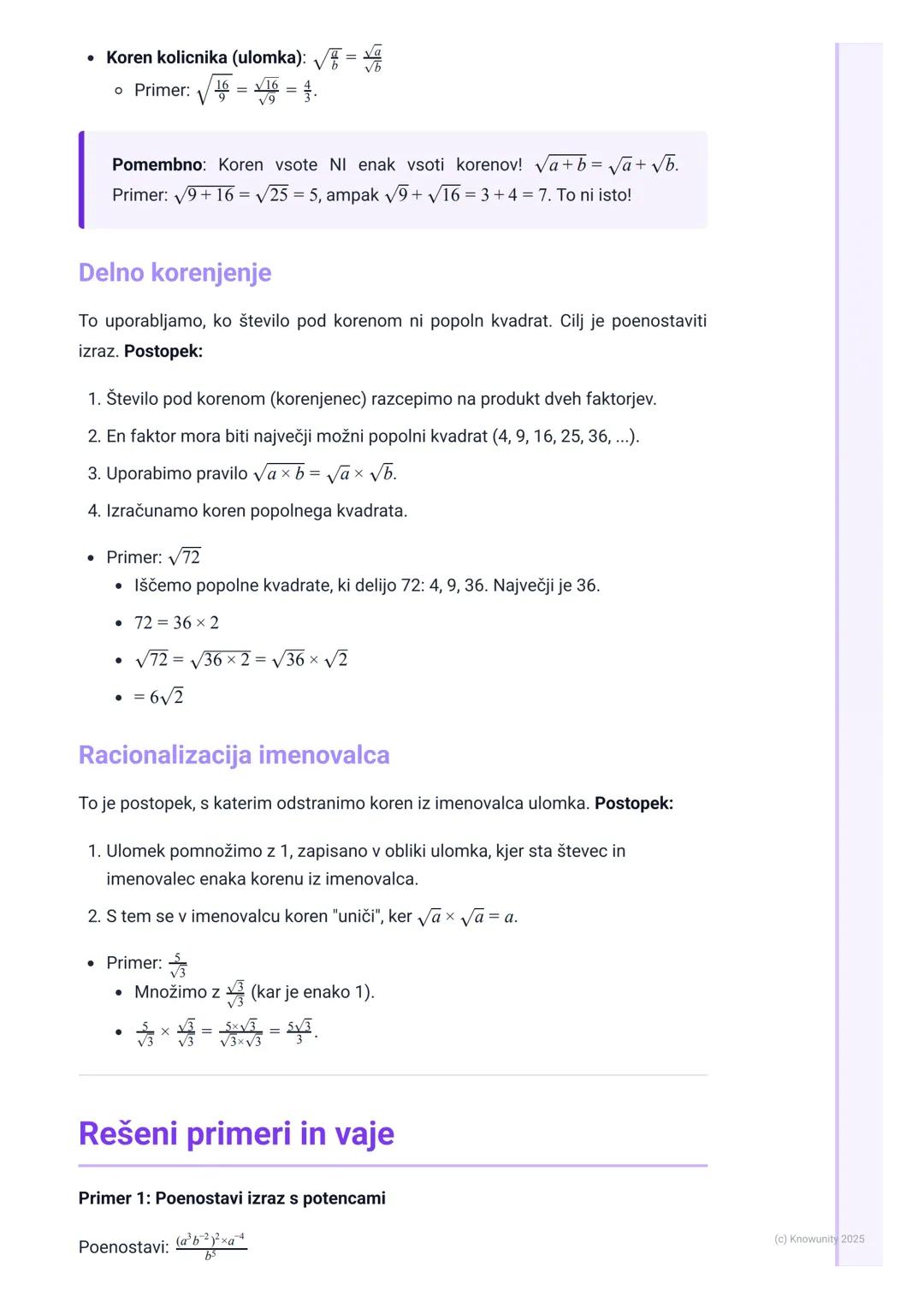 # Potence in koreni
Uvod v potence in korene
Potence so v bistvu okrajšava za večkratno množenje istega števila s samim
seboj. Na primer,