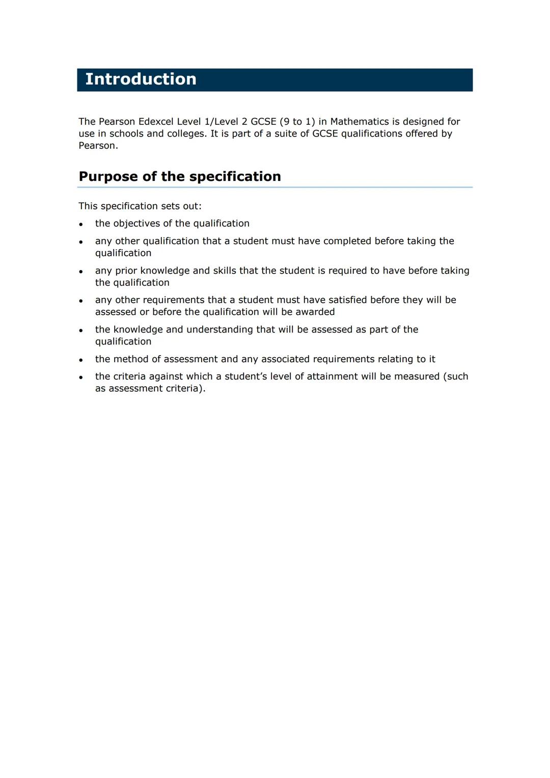 # GCSE (9-1)
Mathematics
edexcel
Specification
Pearson Edexcel Level 1/Level 2 GCSE (9-1) in Mathematics (1MA1)
First teaching from Sept