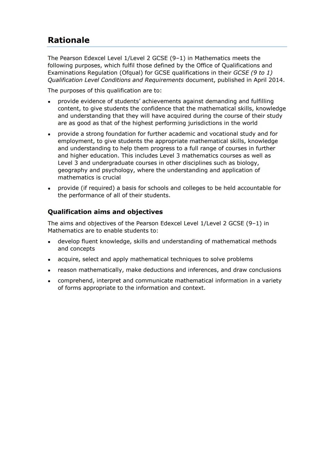 # GCSE (9-1)
Mathematics
edexcel
Specification
Pearson Edexcel Level 1/Level 2 GCSE (9-1) in Mathematics (1MA1)
First teaching from Sept