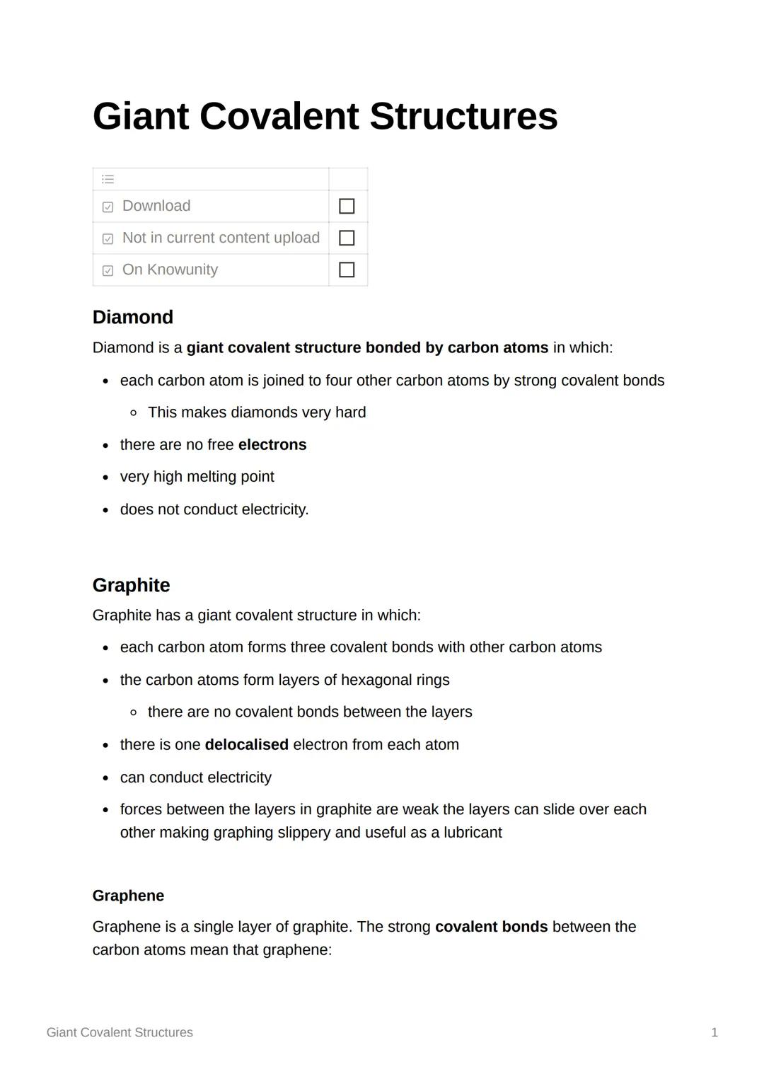 # Giant Covalent Structures
Download
Not in current content upload
On Knowunity
## Diamond
Diamond is a giant covalent structure bonded
