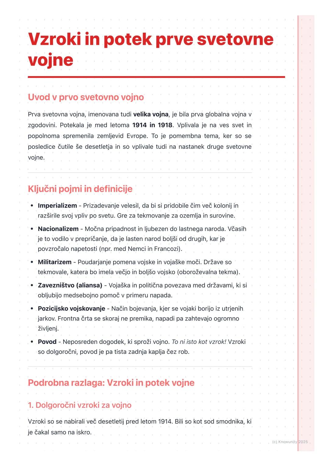 # Vzroki in potek prve svetovne
vojne
Uvod v prvo svetovno vojno
Prva svetovna vojna, imenovana tudi velika vojna, je bila prva globalna v