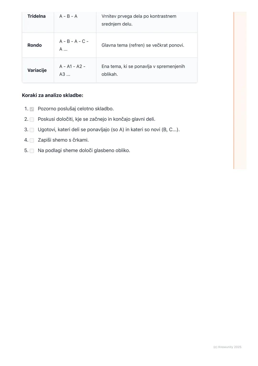 # Glasbene oblike
Kaj so glasbene oblike?
Glasbena oblika je kot načrt ali okostje skladbe. Pove nam, kako so posamezni
deli glasbe (melod