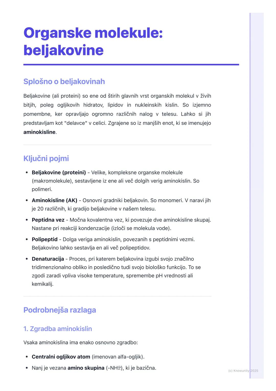 # Organske molekule:
beljakovine
Splošno o beljakovinah
Beljakovine (ali proteini) so ene od štirih glavnih vrst organskih molekul v živih