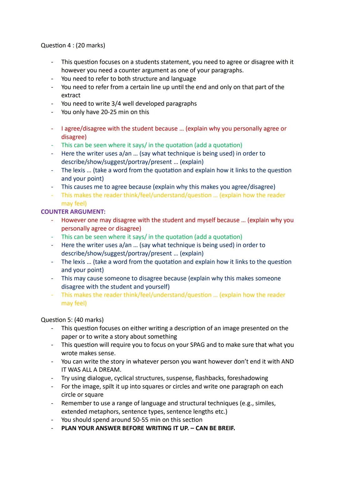 GCSE ENGLISH LANGUAGE PAPER 1
Question 1: (4 marks)
- You need to write 4 things from a certain line to a certain line.
- All the answers a