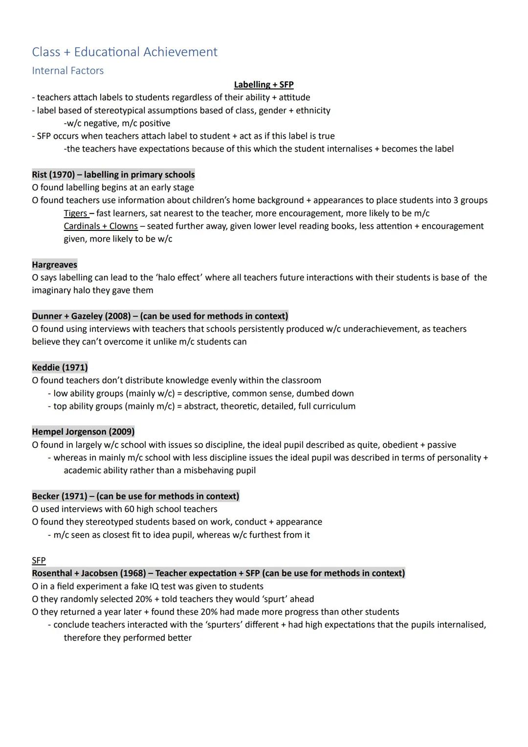 Class and Education - Internal Factors