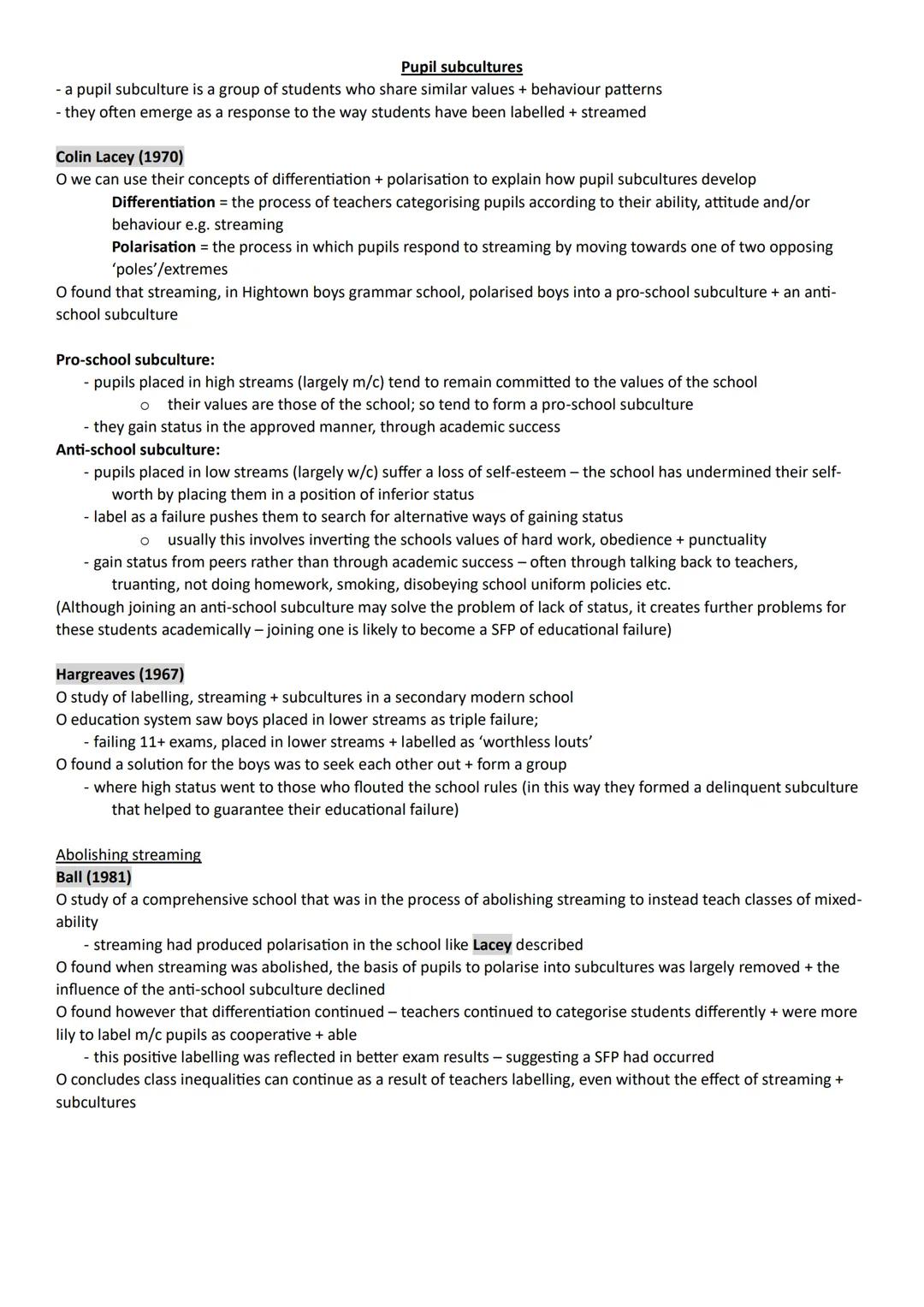 Class +Educational Achievement
Internal Factors
Labelling + SFP
- teachers attach labels to students regardless of their ability + attitude