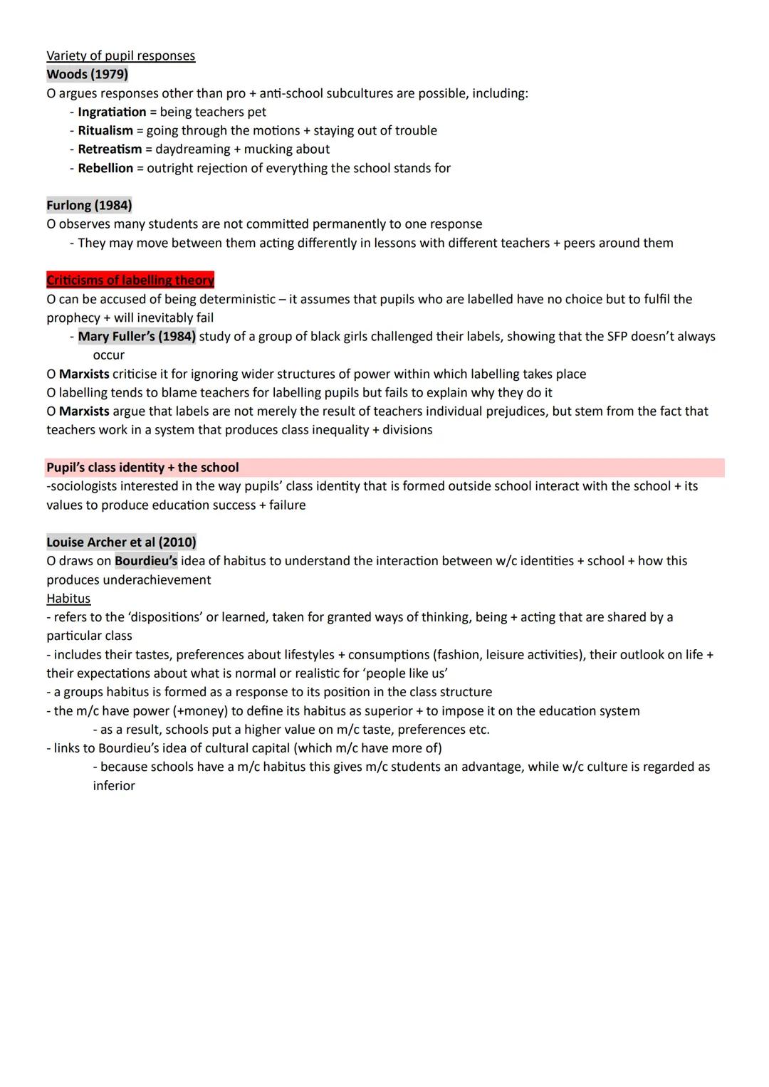 Class +Educational Achievement
Internal Factors
Labelling + SFP
- teachers attach labels to students regardless of their ability + attitude