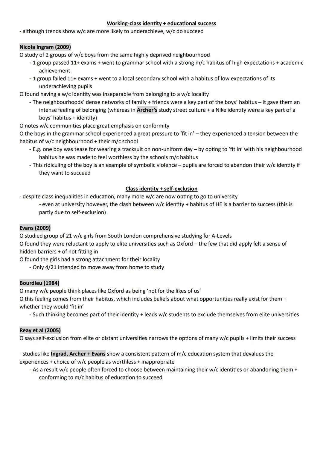 Class +Educational Achievement
Internal Factors
Labelling + SFP
- teachers attach labels to students regardless of their ability + attitude