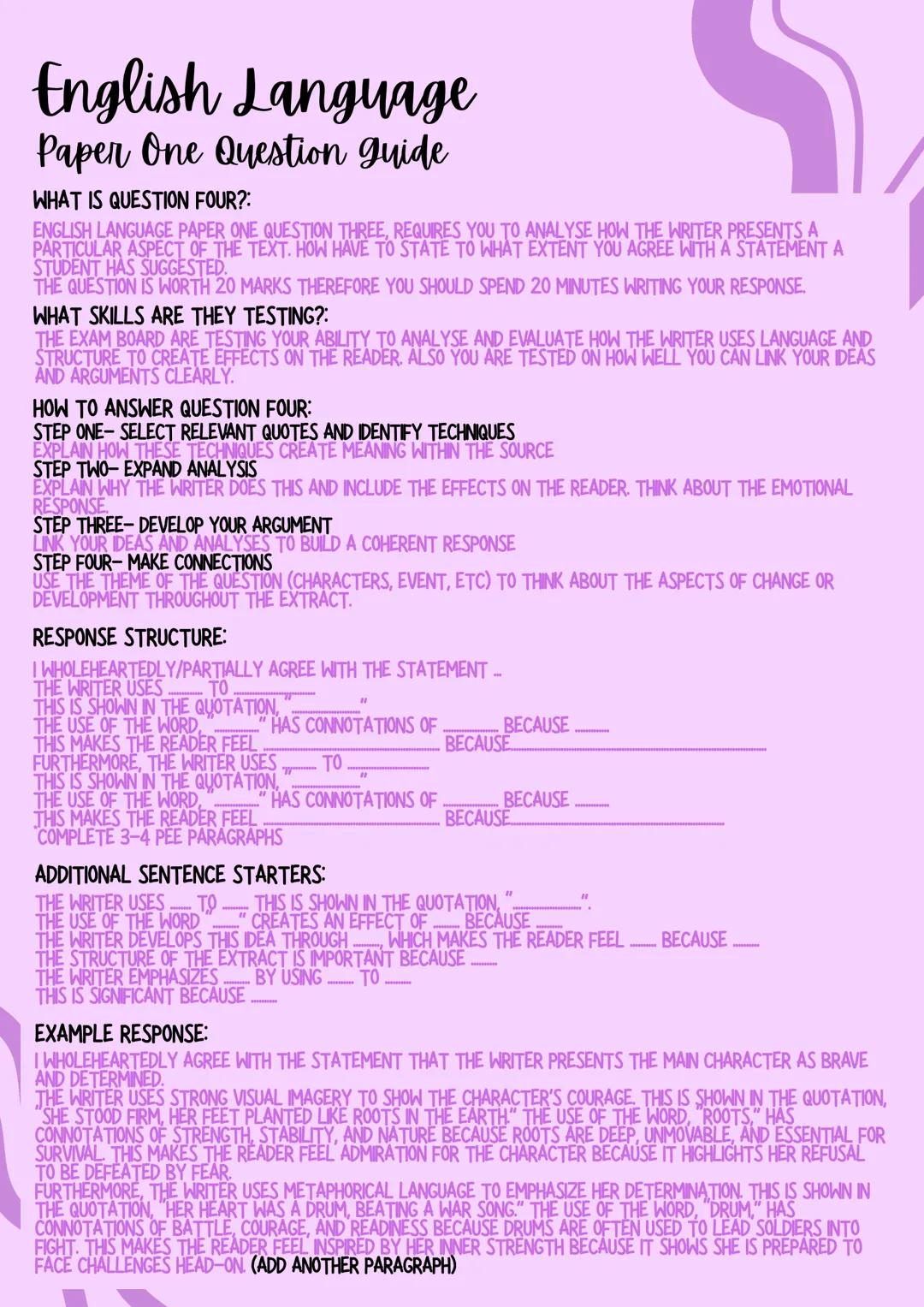 GCSE AQA English Language Paper One Question Four