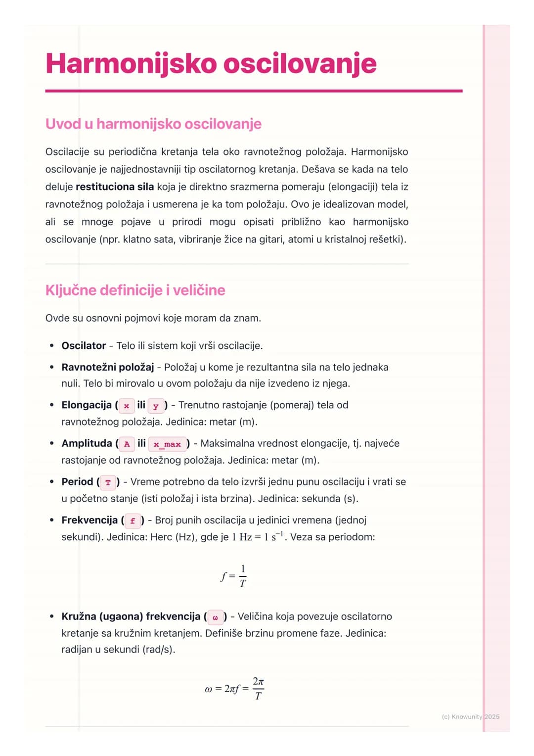 # Harmonijsko oscilovanje
Uvod u harmonijsko oscilovanje
Oscilacije su periodična kretanja tela oko ravnotežnog položaja. Harmonijsko
osci