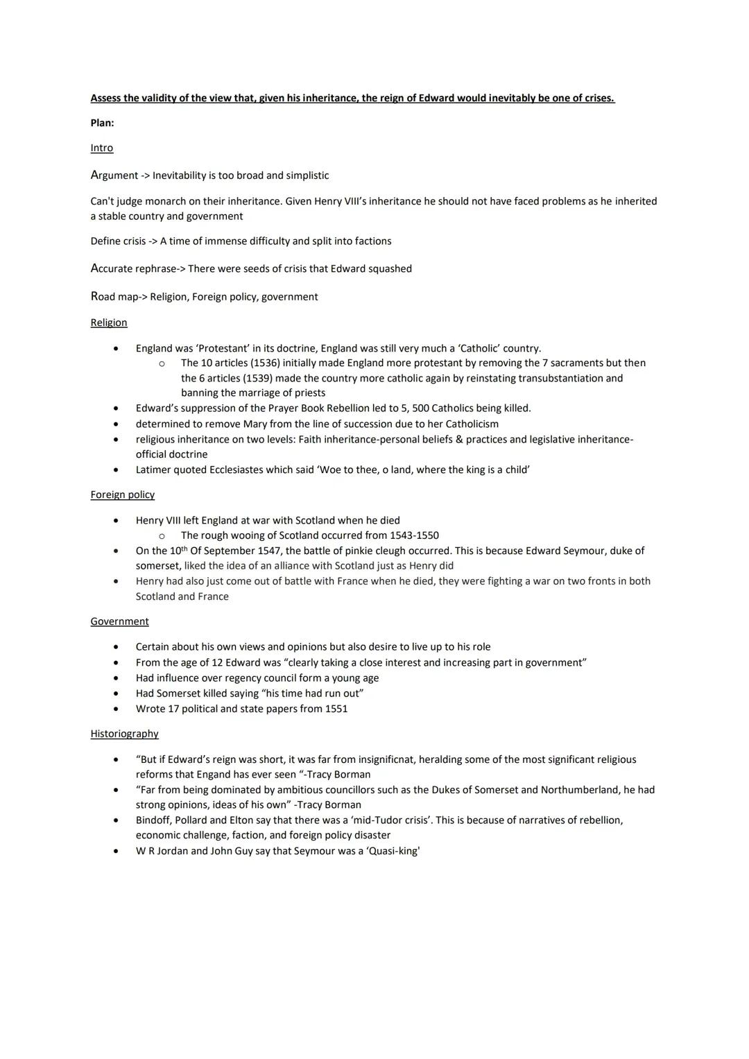 Edward VI essay plan