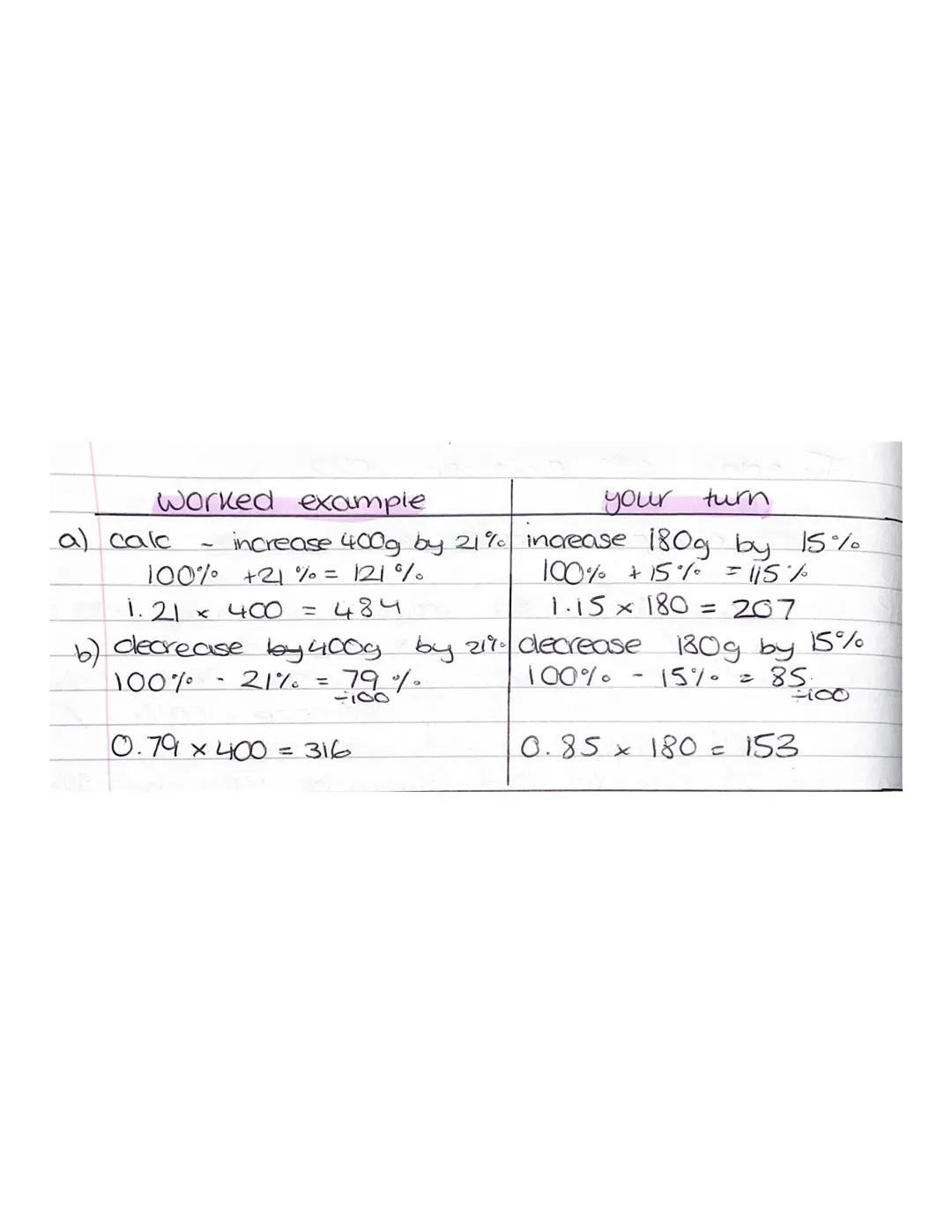 # Percentage Increase and Decrease
VIR Non calc $\rightarrow$ find the required % and add or
subtract as required
calc $\rightarrow$ use