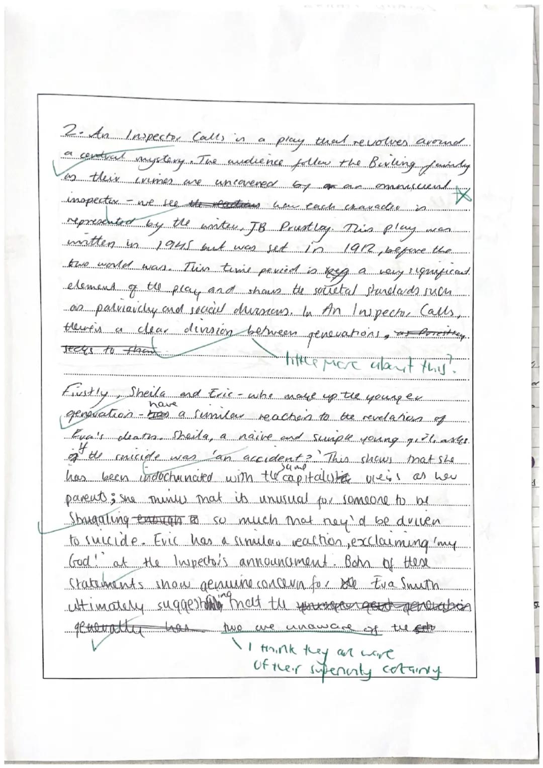 Section A:
J.B Priestley: An Inspector Calls
ANSWER
PLEASE CHOOSE ONE OF THE TWO QUESTIONS TO ANSWER
EITHER:
1. How far does Priestley prese