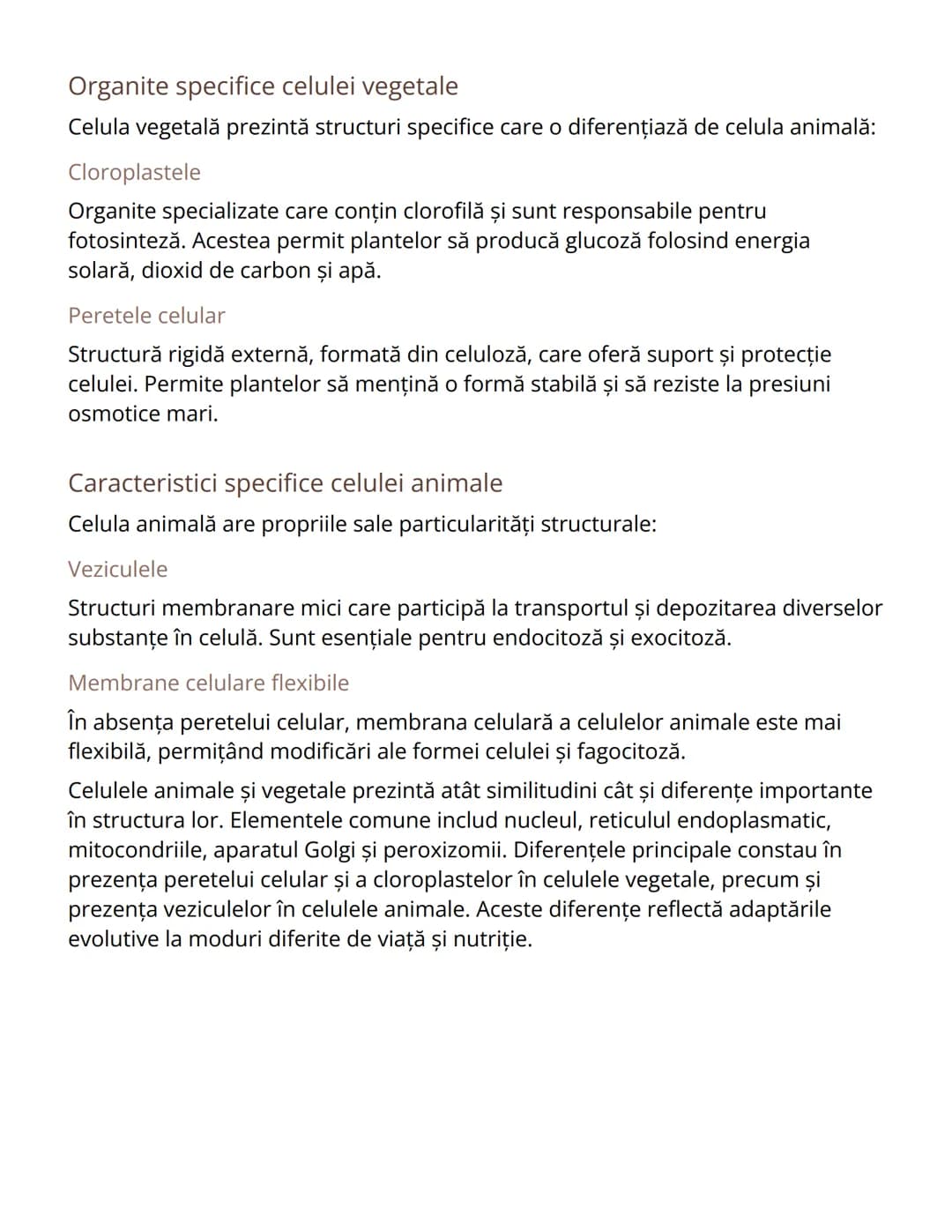 # Celula animală și celula vegetală -
Similitudini şi diferenţe
Introducere în studiul celulelor
Celulele reprezintă unitatea structurală