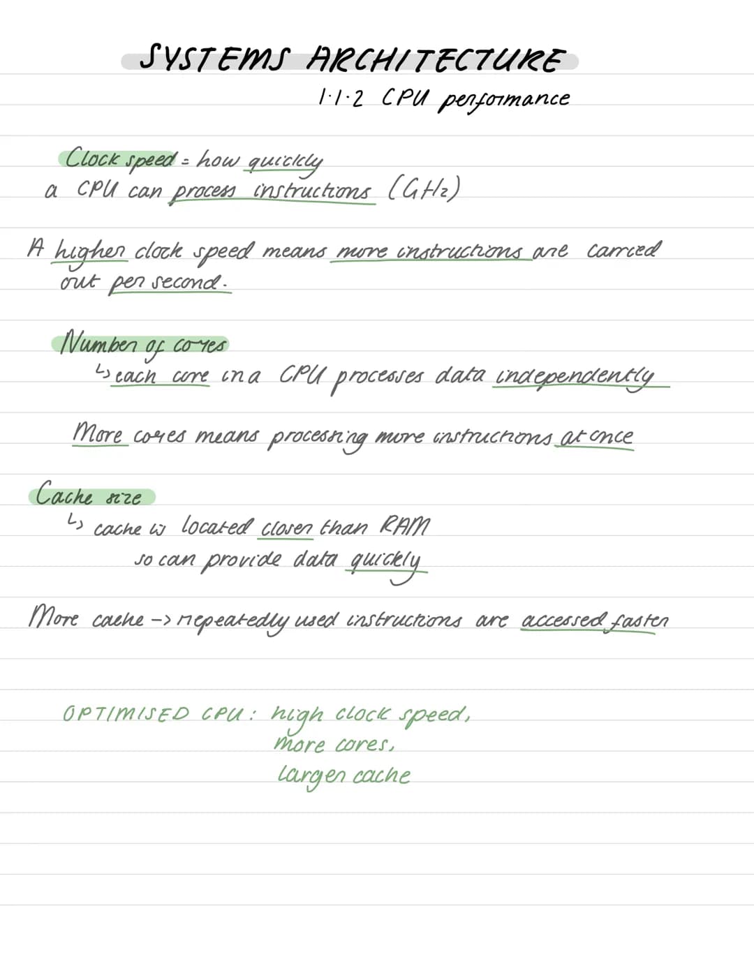 # SYSTEMS ARCHITECTURE
## 1.1.2 CPU performance
* Clock speed = how quickly
a CPU can process instructions (GHz)
A higher clock speed