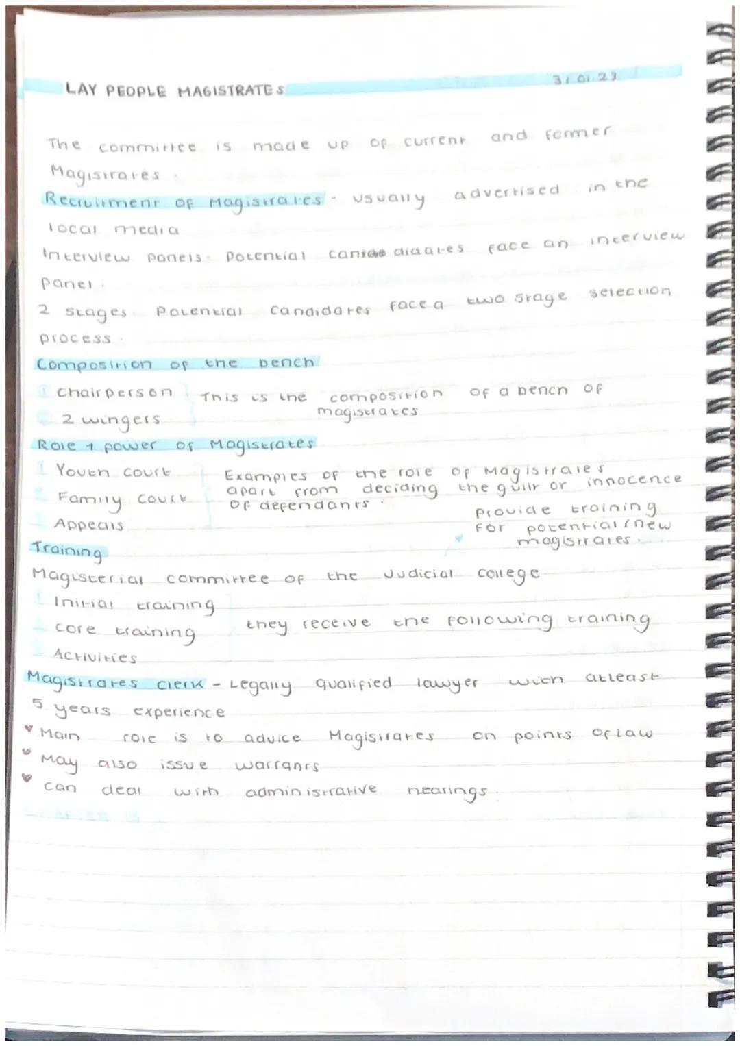 LAY PEOPLE MAGISTRATES
Laye magistrates an unqualified person who decicles
the guilt or innocence of a defendant as one of
the main roles i