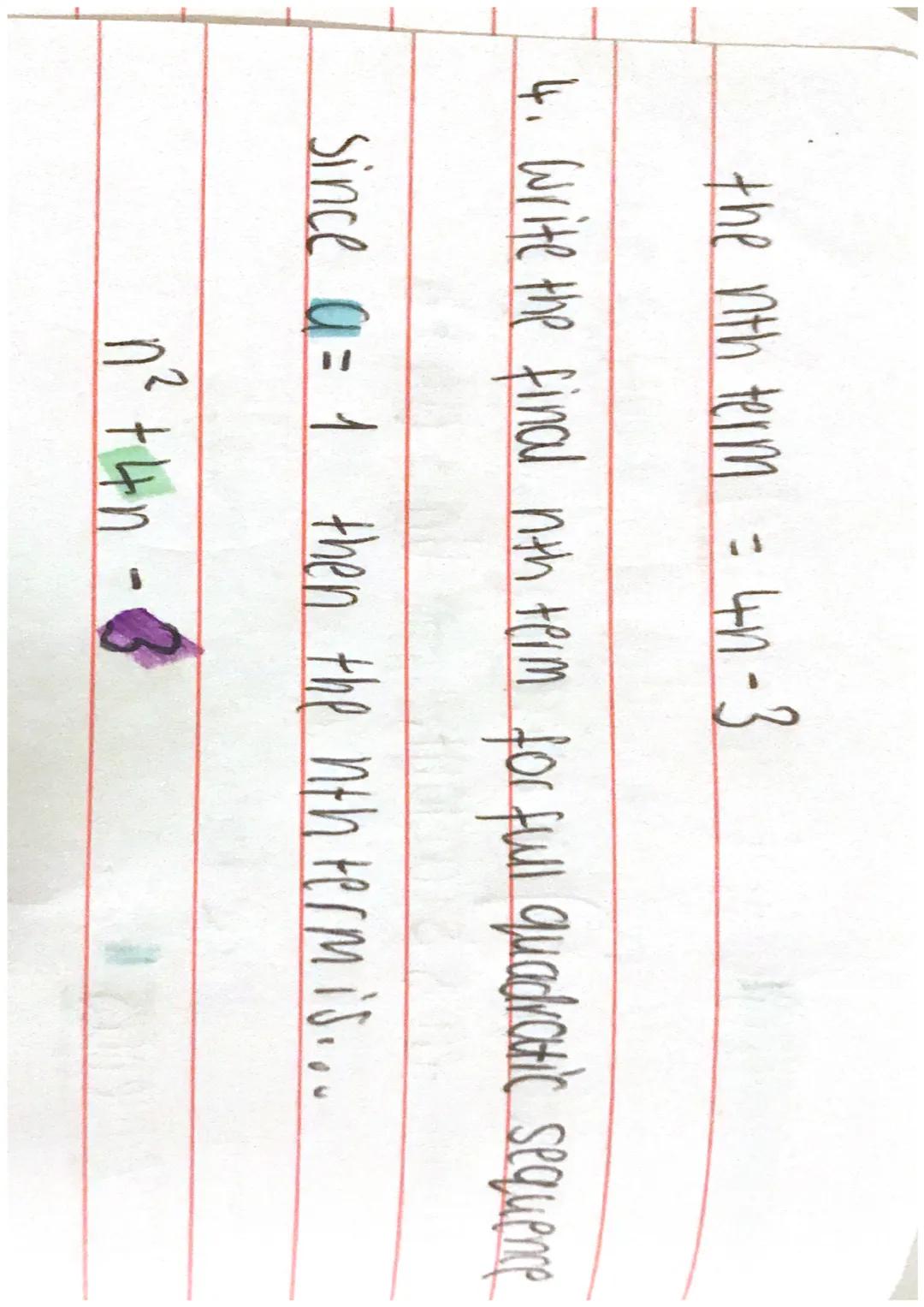 Advanced sequences
Linear (arithmetic sequence) is where the
difference between terms is constant. - Un = an+b
• Quadratic sequences
an2 +bn