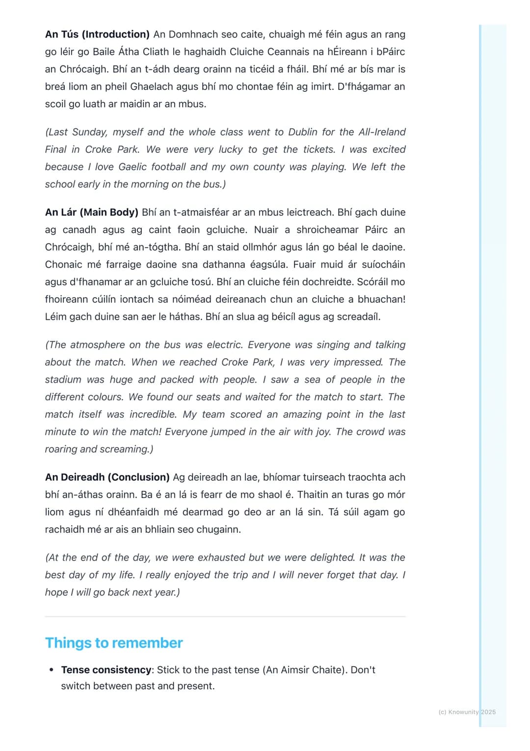 # Cur Síos ar Imeachtaí
(Describing Events)
What is describing an event?
This is about writing an account of something that happened. It c