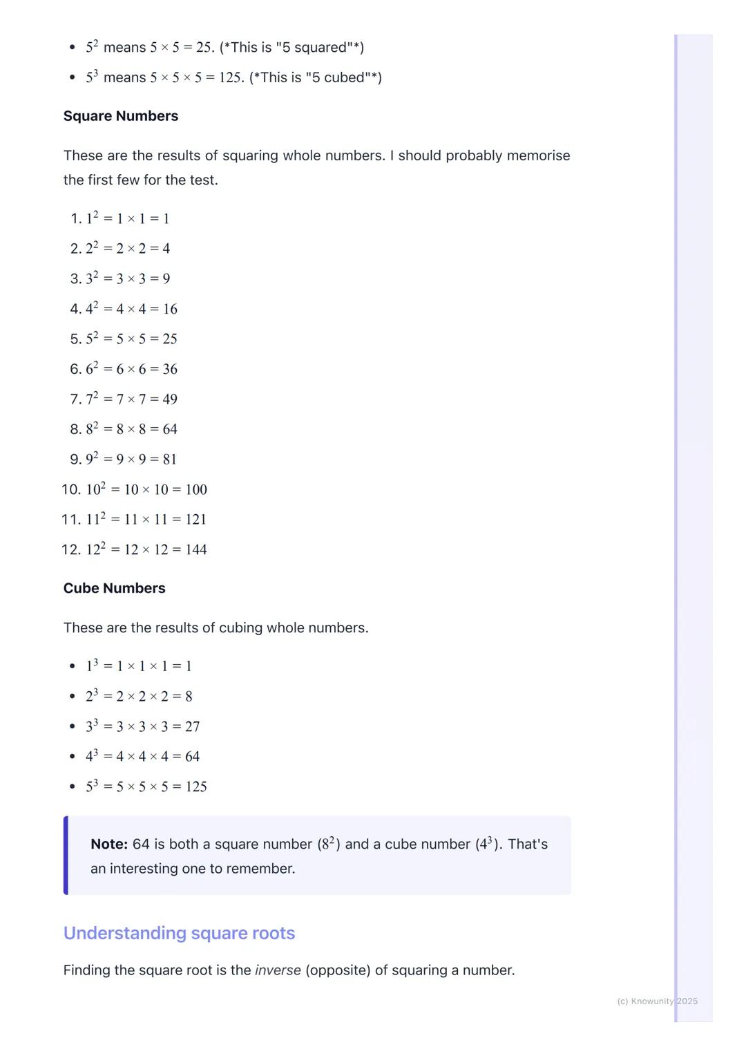 # Powers and Roots
An introduction to powers and roots
Powers are a shortcut for writing repeated multiplication. Instead of writing 4 x
4