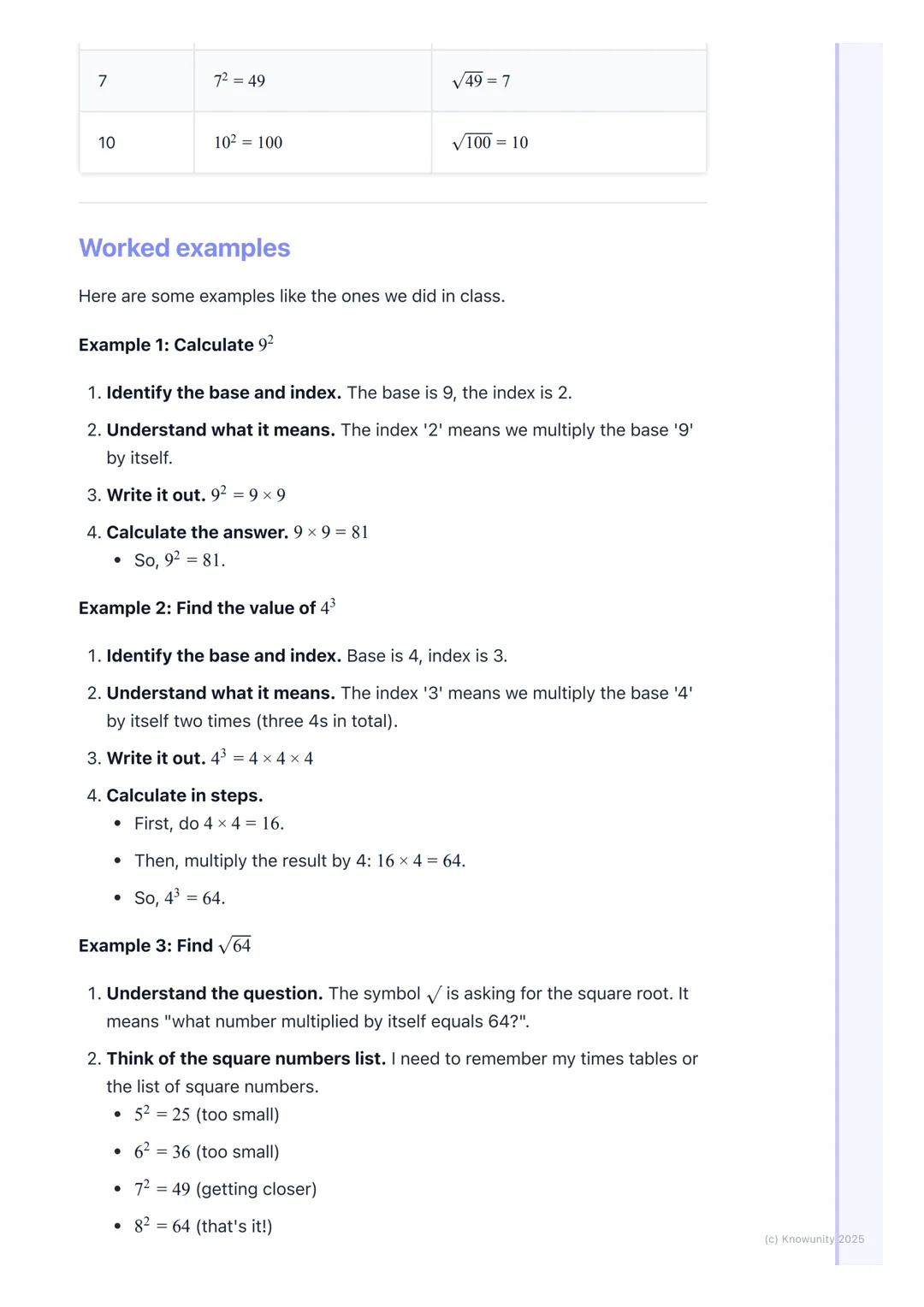 # Powers and Roots
An introduction to powers and roots
Powers are a shortcut for writing repeated multiplication. Instead of writing 4 x
4