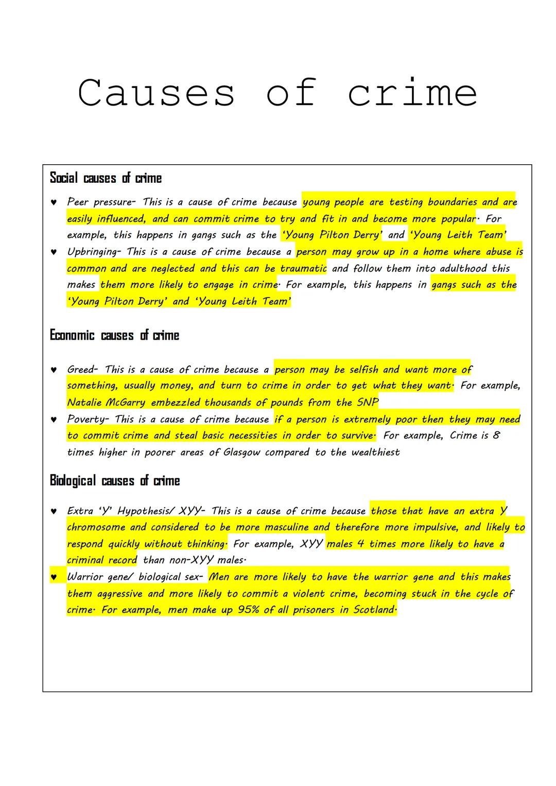 # Causes of crime
Social causes of crime
♥ Peer pressure- This is a cause of crime because young people are testing boundaries and are
eas