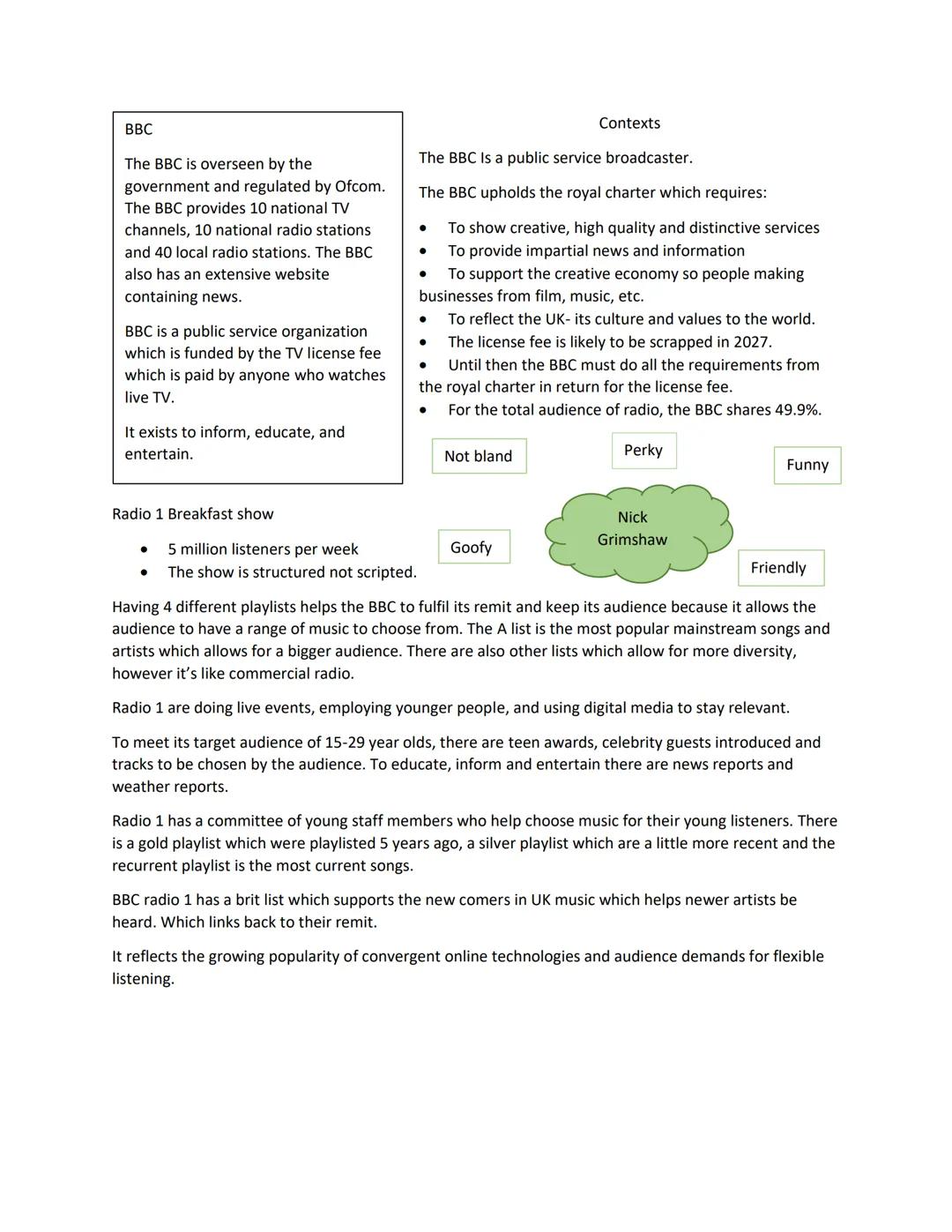 BBC
The BBC is overseen by the
government and regulated by Ofcom.
The BBC provides 10 national TV
channels, 10 national radio stations
and 4