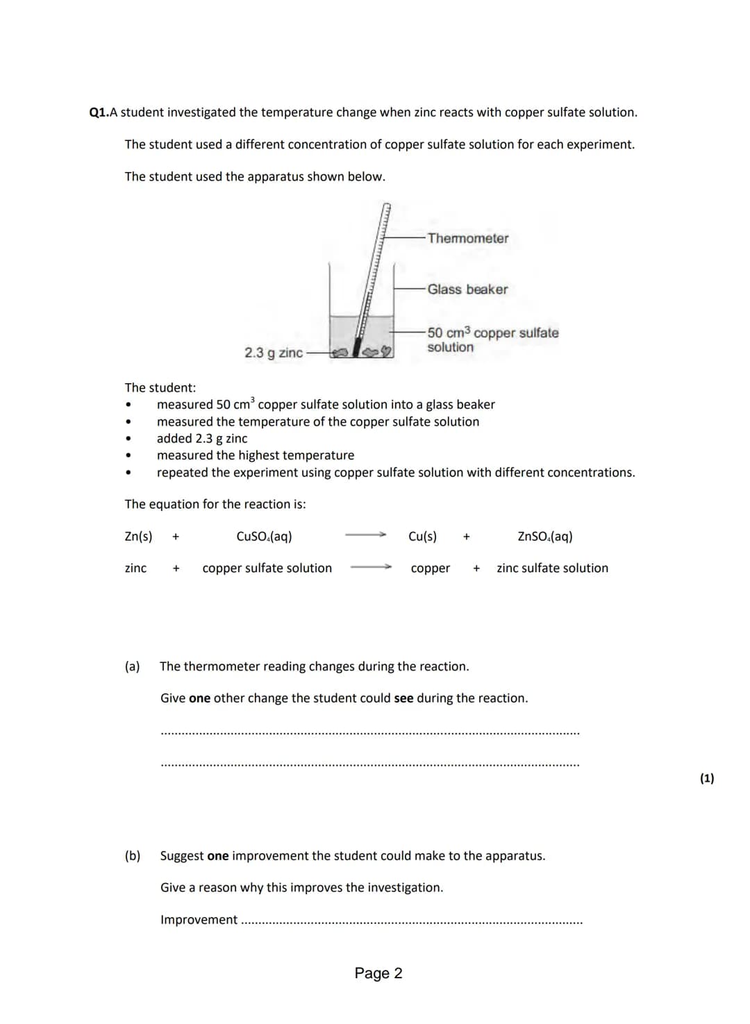 Reactivity of metals – page 1
