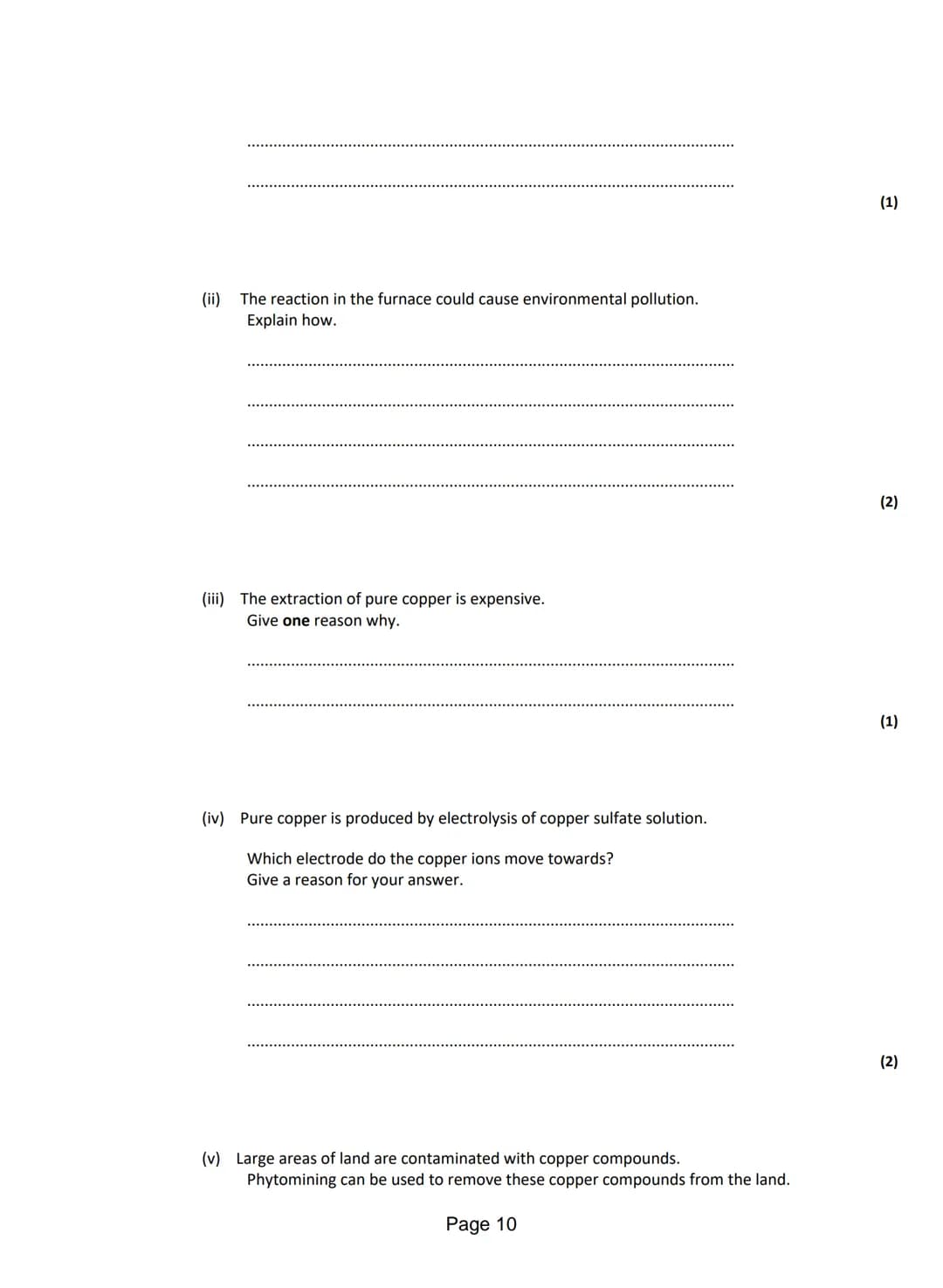 Reactivity of metals – page 9
