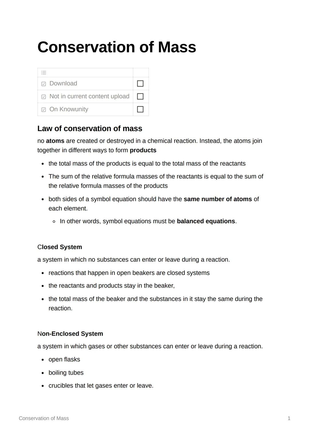 # Conservation of Mass
Download
Not in current content upload
On Knowunity
## Law of conservation of mass
no atoms are created or destroye