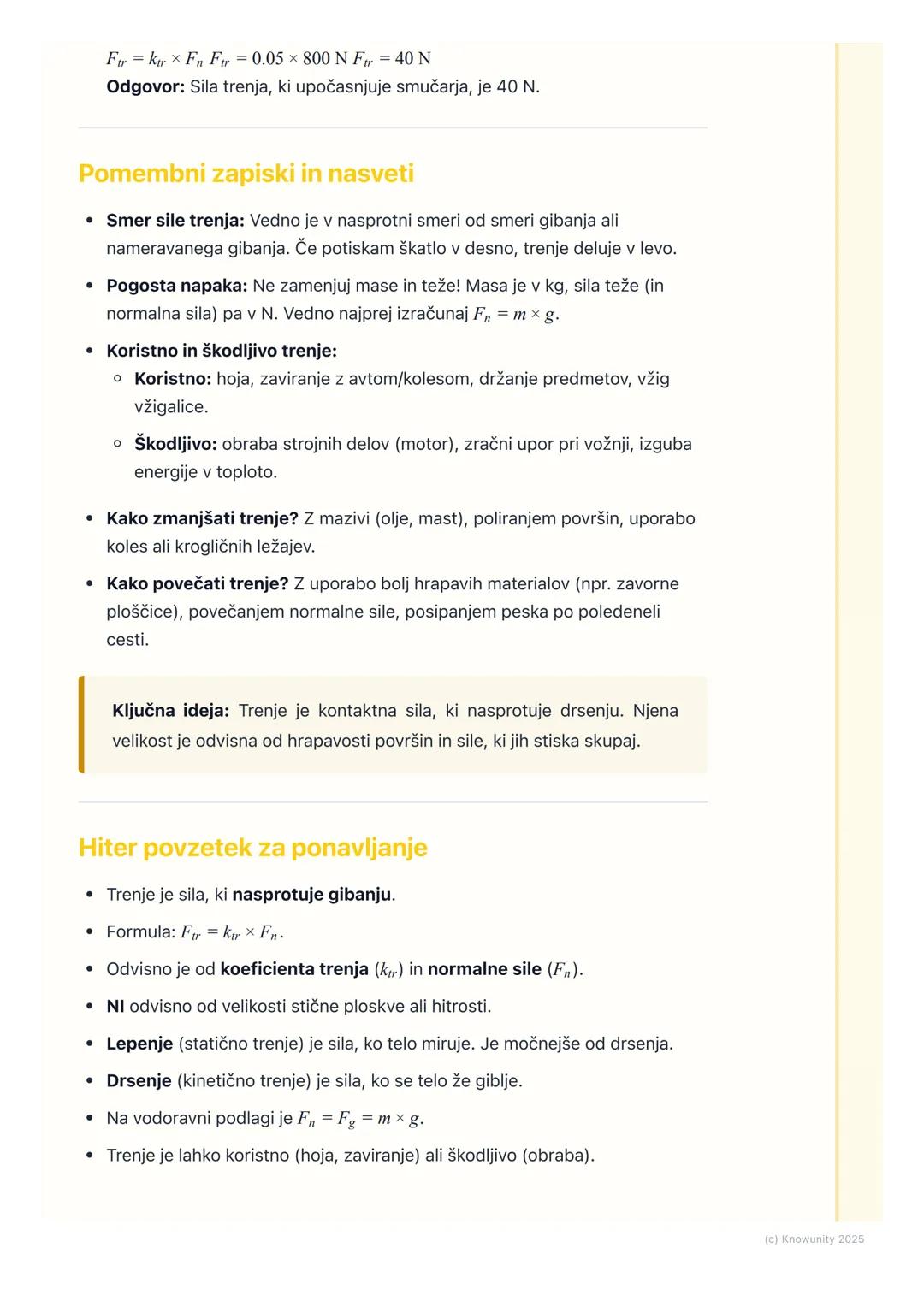 # Trenje
Uvod v trenje
Trenje je sila, ki se pojavi med dvema ploskvama, ki se dotikata in drsita ali se
poskušata drsati druga ob drugi.