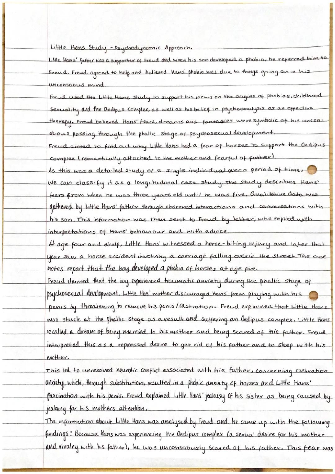 Psychology - Freud (1909) Little Hans Study