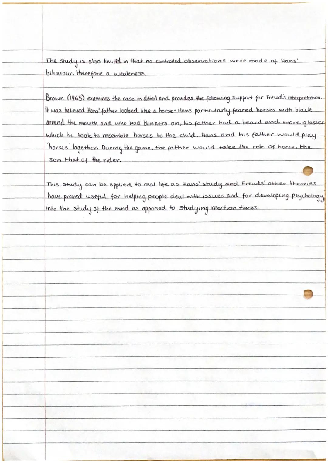 Little Hans Study - Psychodynamic Approach.
Little Hans' father was a supporter of Freud and when his son developed a phobia, he referred hi