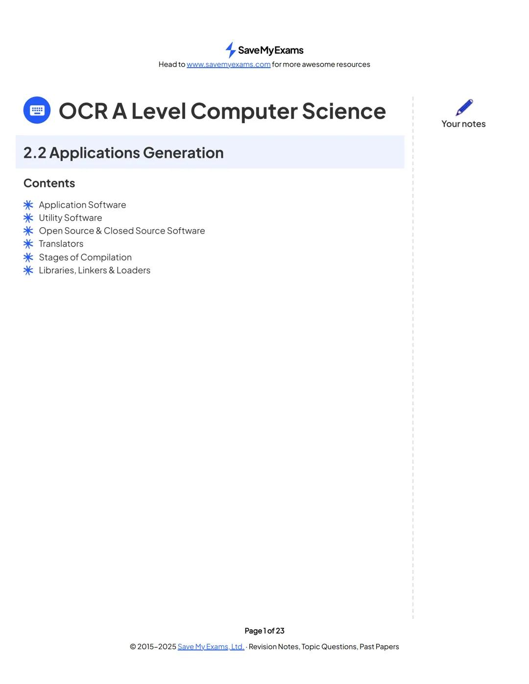 # Save My Exams
Head to www.savemyexams.com for more awesome resources
# OCR A Level Computer Science
## 2.2 Applications Generation
Cont