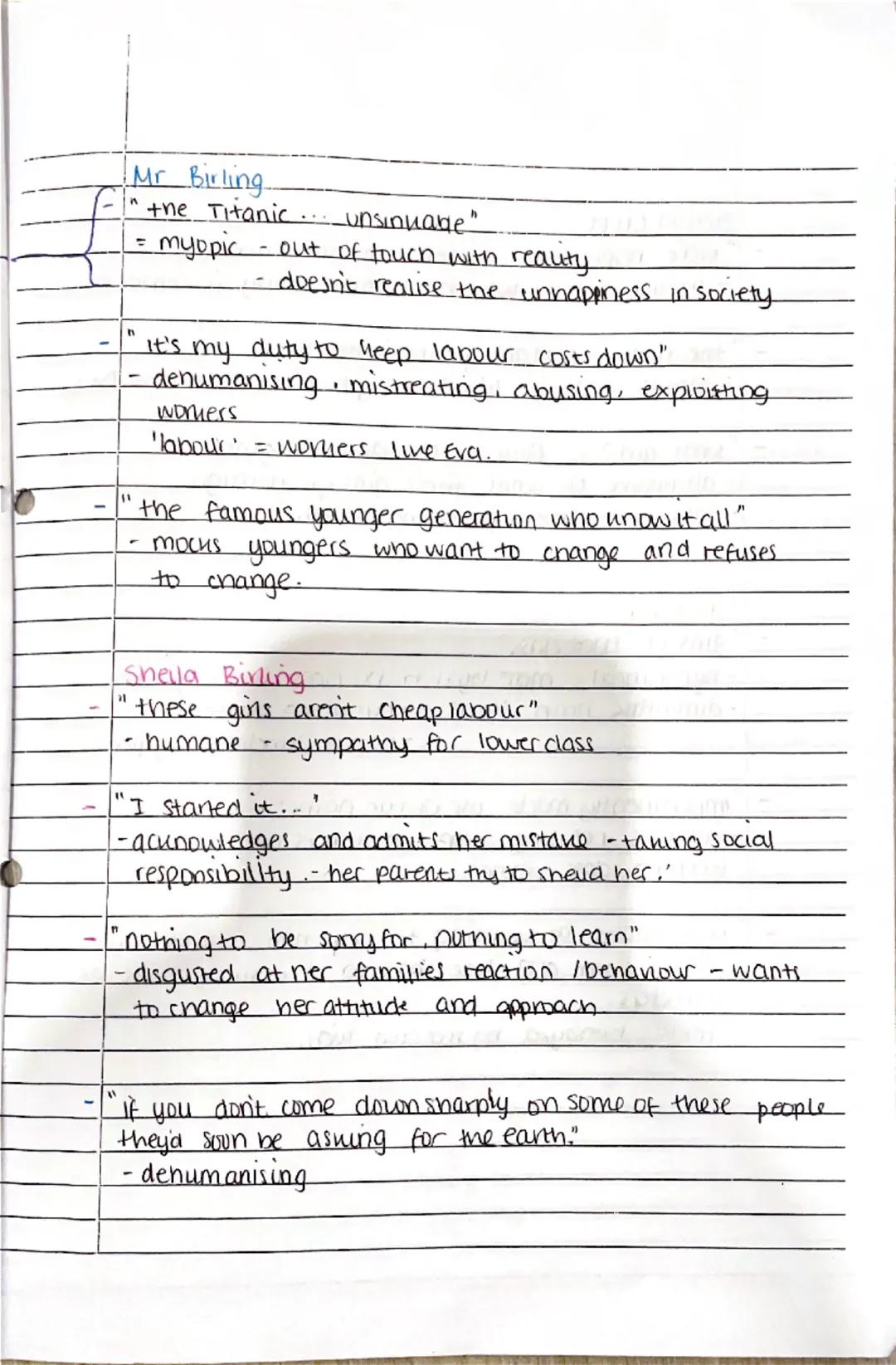 Sheila: shes shocked
when she realises She
had a part in Evi's death
• takes full responsibility.
key quotes.
"atleast I'm trying to
tell th