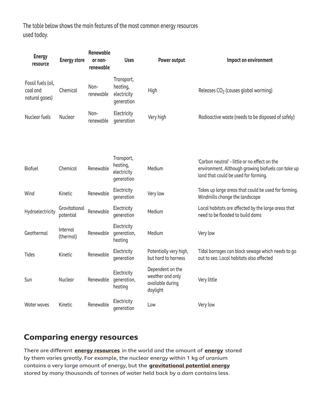 Types of energy resource
Renewable and non-renewable resources
A renewable energy resource is one that is being (or can be) replenished as i