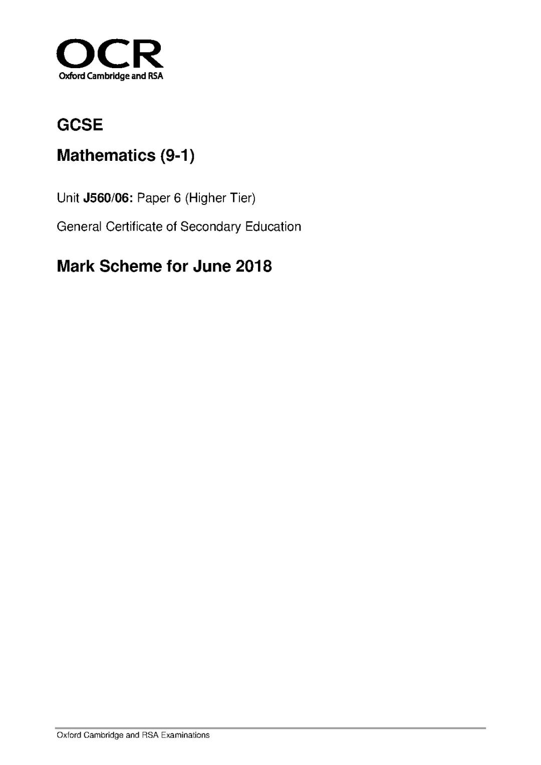 GCSE OCR MATHS HIGHER MARK SCHEME