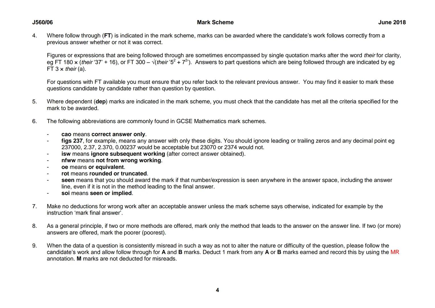 OCR
Oxford Cambridge and RSA
GCSE
Mathematics (9-1)
Unit J560/06: Paper 6 (Higher Tier)
General Certificate of Secondary Education
Mark Sche