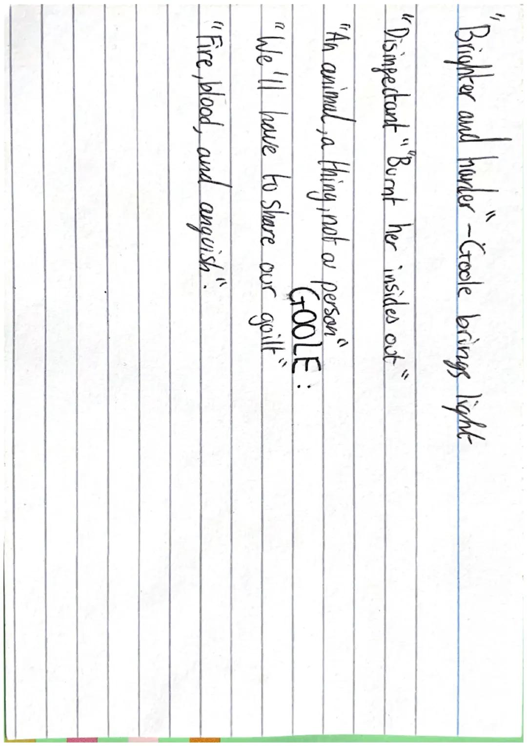 AN INSPECTOR
an
Calls rose-tinted veiw MR Birling has on life.
"Pink and intimate"
-reflective of Birting's character/
look on life.
- No co