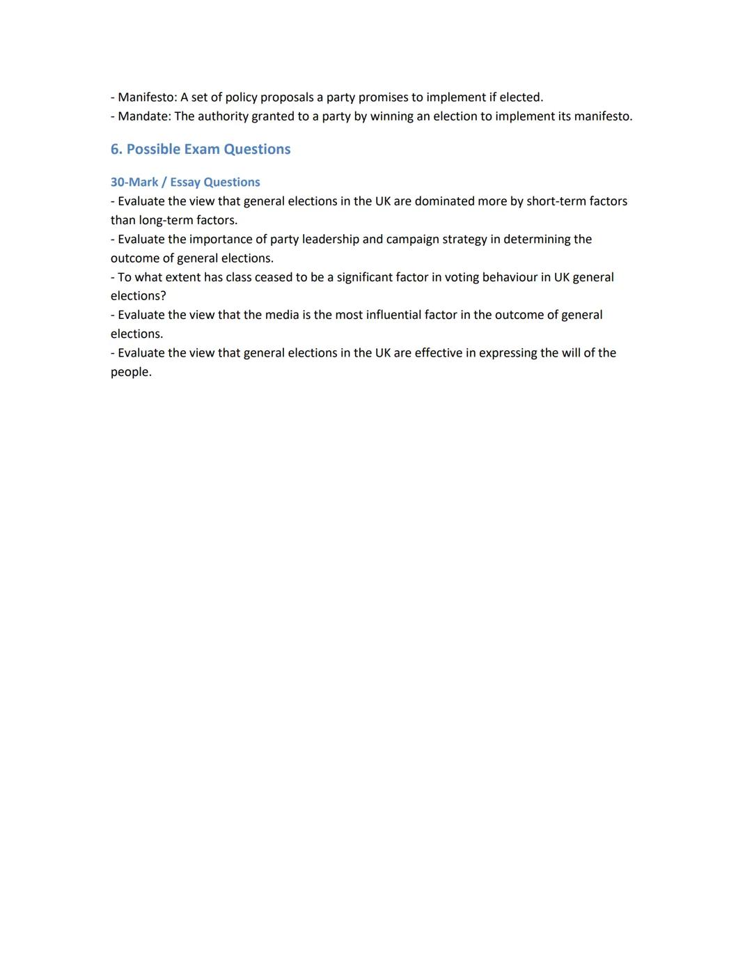 # General Elections - Edexcel A-Level Politics (Voting Behaviour & Media)
General election- A national vote in which citizens elect their re