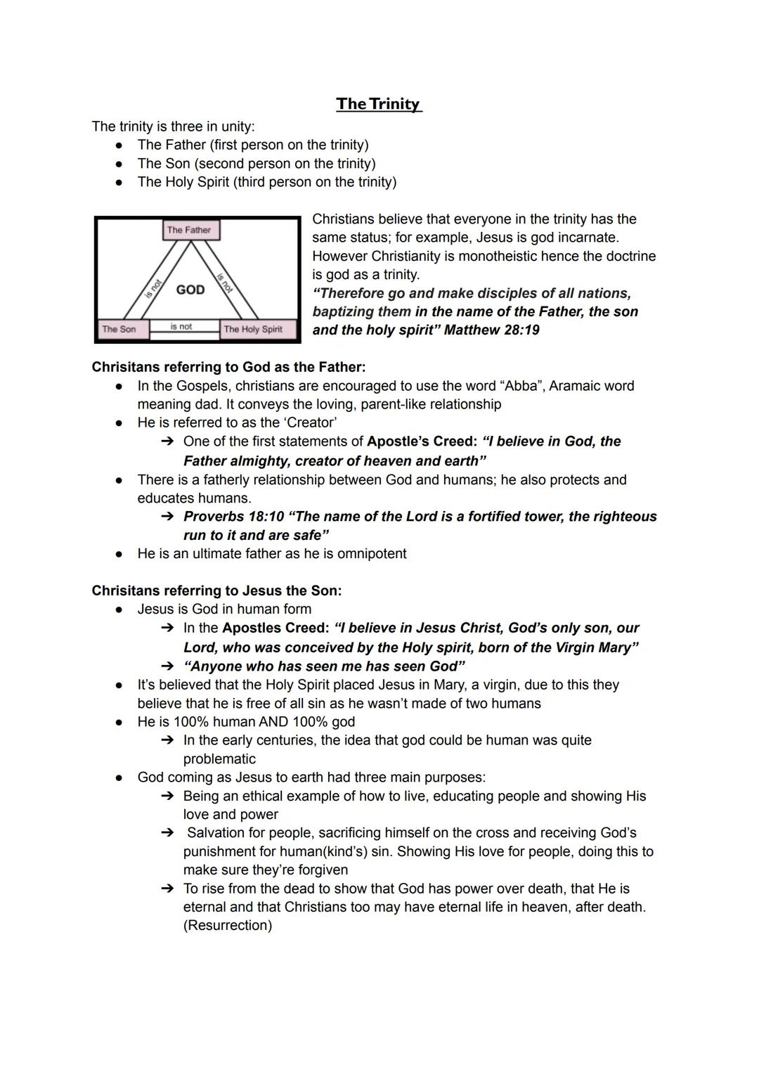 The Trinity - beliefs and teachings - RS OCR GCSE