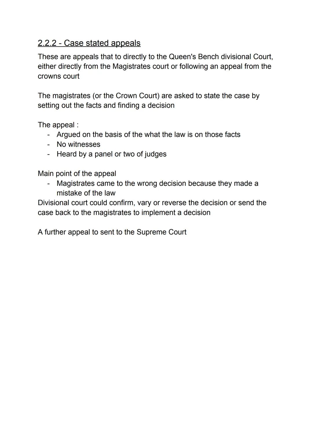 2.1 Criminal process
There are two courts that hear trials of the criminal courts
- Magistrates
- Crown
Defendant pleads guilty = receive