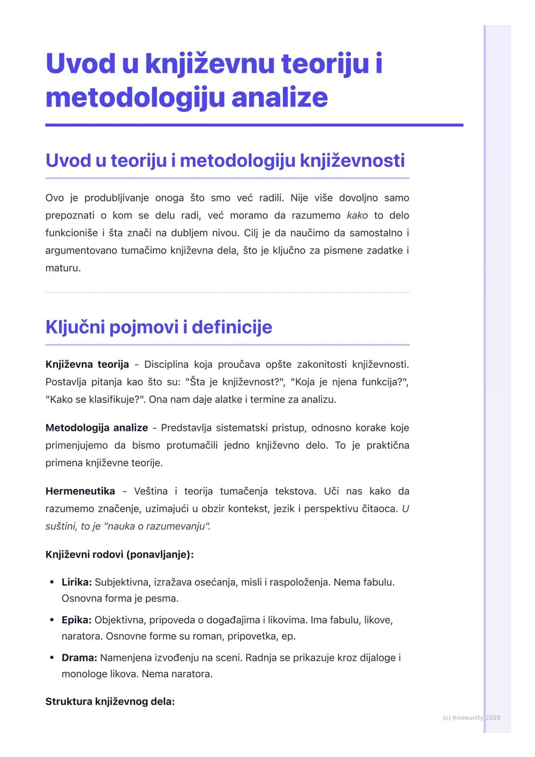 # Uvod u književnu teoriju i
metodologiju analize
Uvod u teoriju i metodologiju književnosti
Ovo je produbljivanje onoga što smo već radil