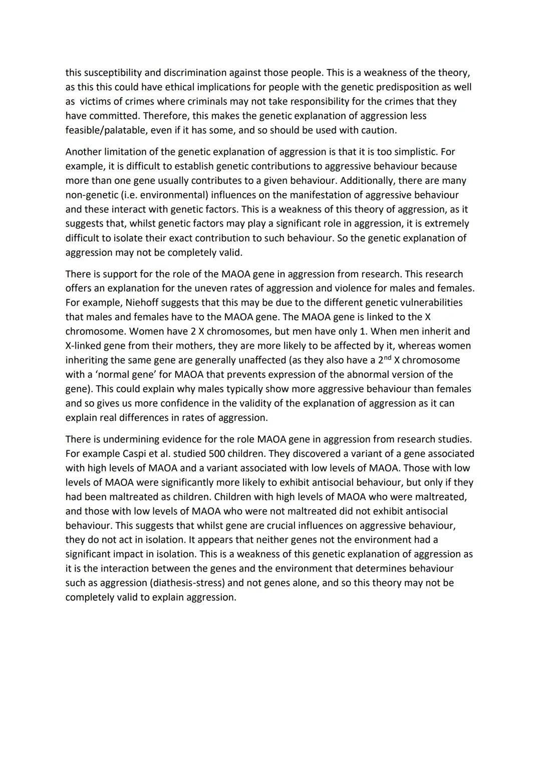 # AQA Psychology A-level
Topic: Aggression
Essay 2: Describe and evaluate the role of genetic factors in
aggression
The propensity for ag