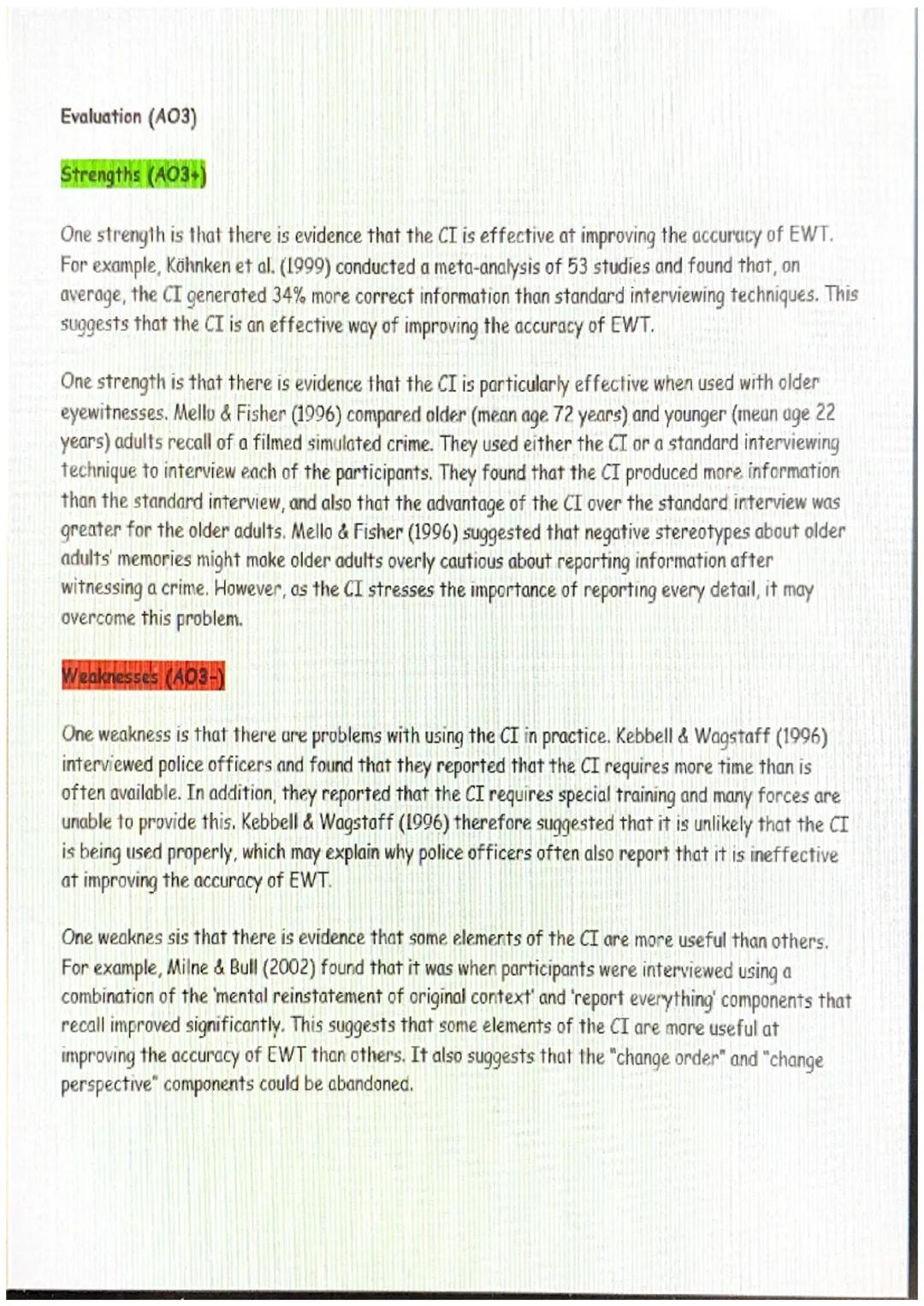 # Improving the accuracy of eyewitness testimony: The Cognitive Interview
Outline (A01)
Background
* Geiselman et al. (1984) developed