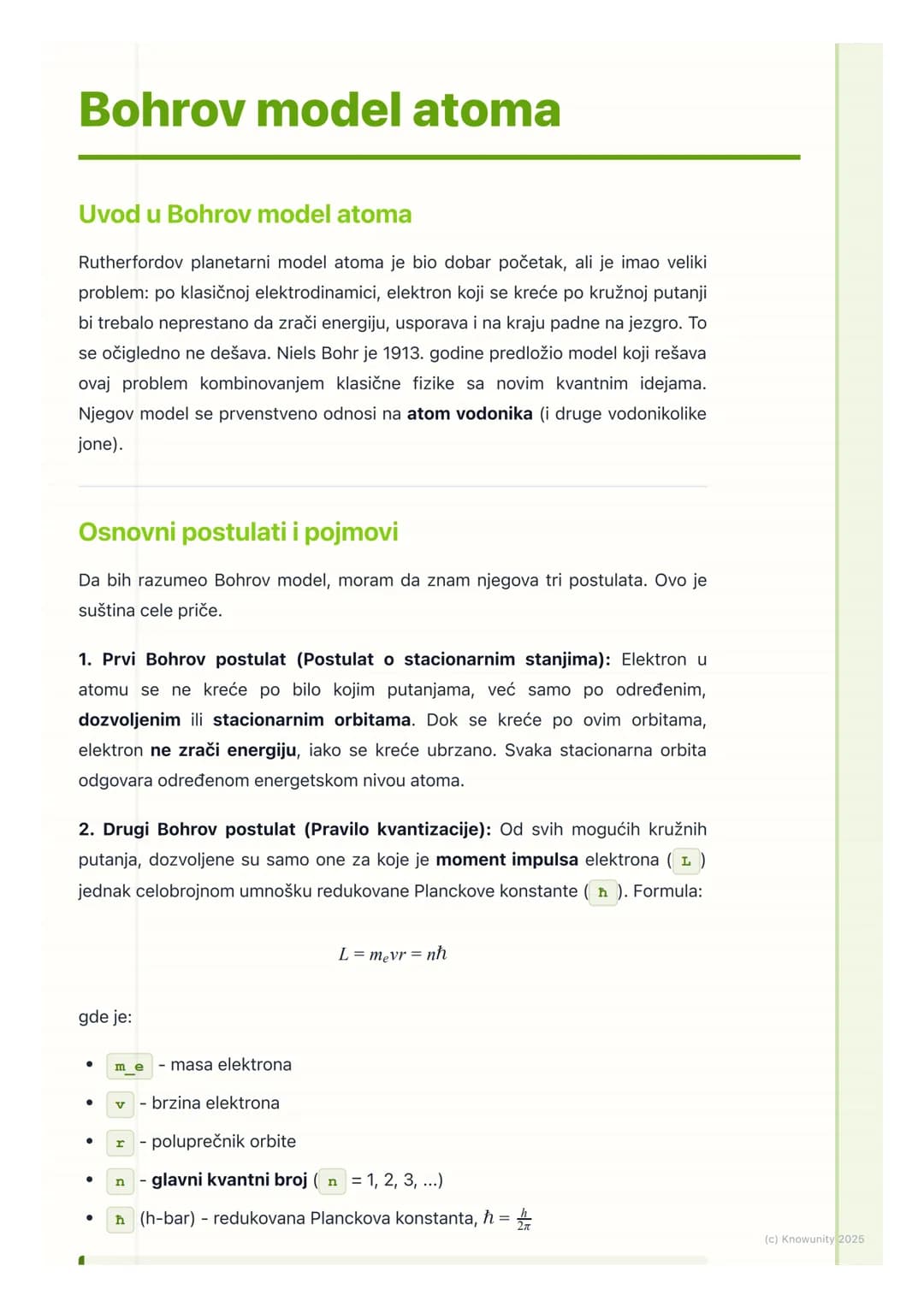 # Bohrov model atoma
Uvod u Bohrov model atoma
Rutherfordov planetarni model atoma je bio dobar početak, ali je imao veliki
problem: po kl