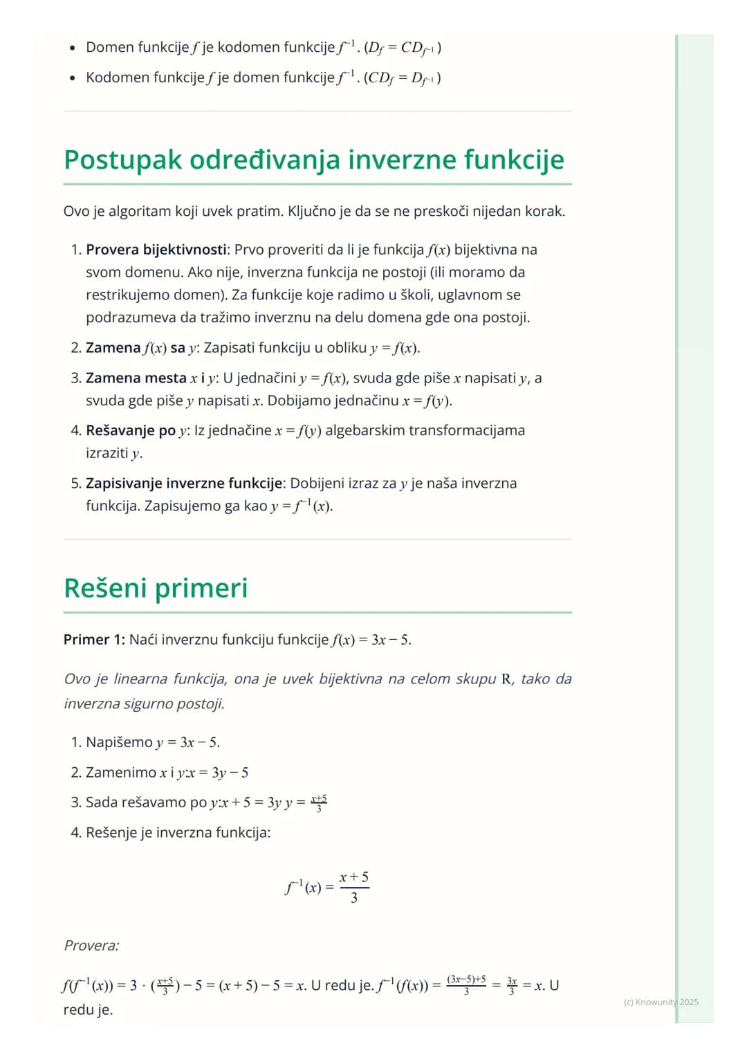 # Inverzna funkcija
Uvod u inverzne funkcije
Inverzna funkcija je u suštini funkcija koja "poništava" dejstvo originalne
funkcije. Ako ima